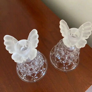 Pair of Crystal Butterfly Hofbauer Germany Frosted 5” Mini Candle Holders
